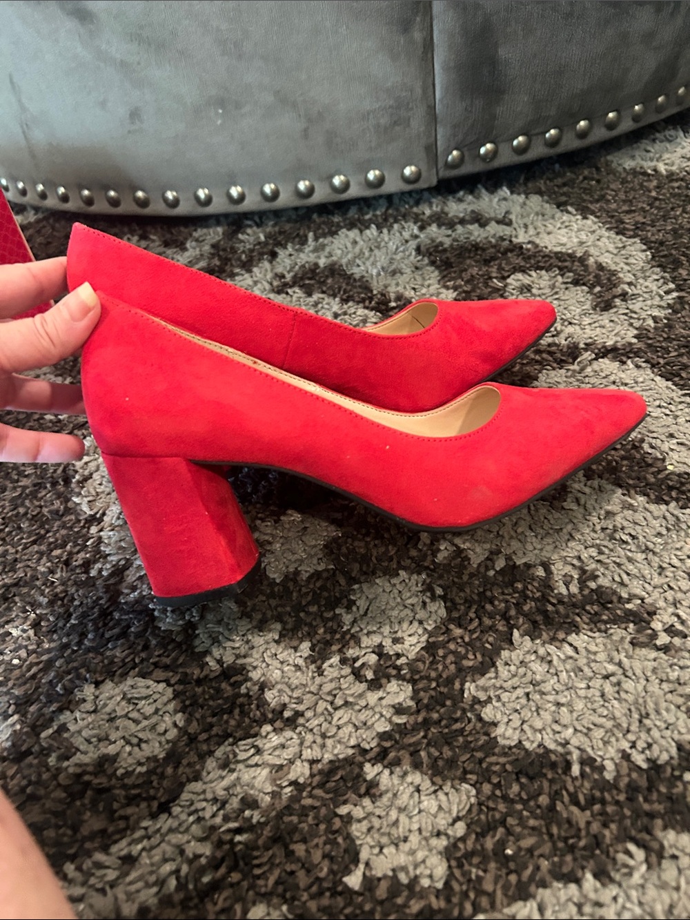 Kelly & Katie Red Pointed-Toe Suede Heels - Picture 3 of 3